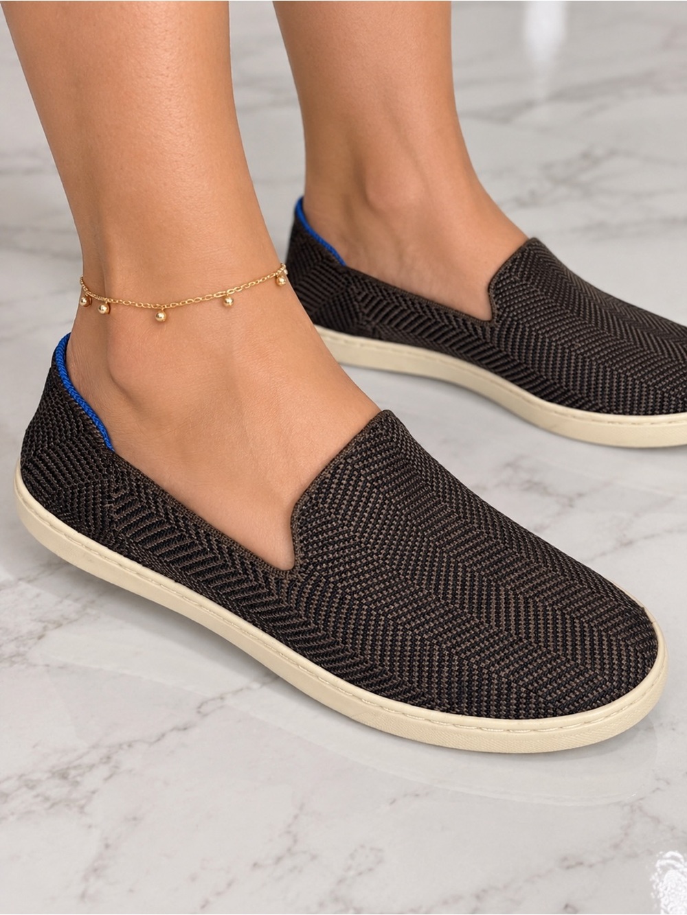 Rothy’s The Sneaker Espresso Herringbone Knit Slip On Shoes 8